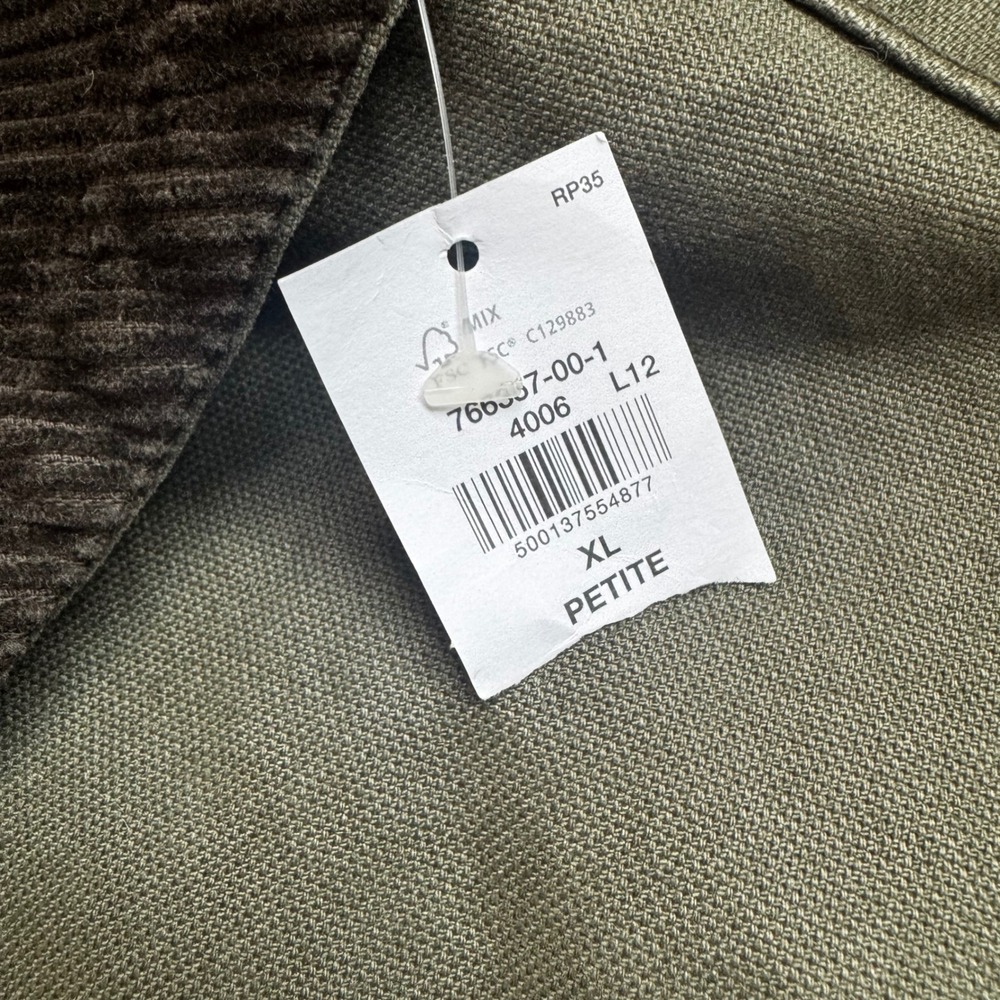 Old Navy Canvas Barn Jacket XL Petite Relaxed Olive Green Corduroy Collar NEW - Picture 4 of 9